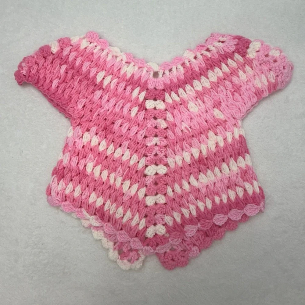 Handmade Crochet Baby Girl Cardigan Sweater Pink Cream Granny Jacket 3-6 Months